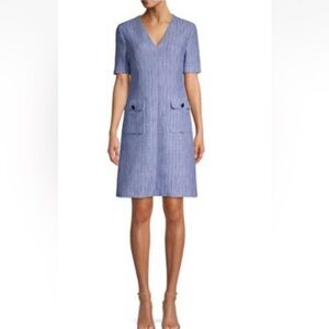 Escada Duanne Blue/White Tattersall Check Short Sleeve Dress Sz 36 US 4